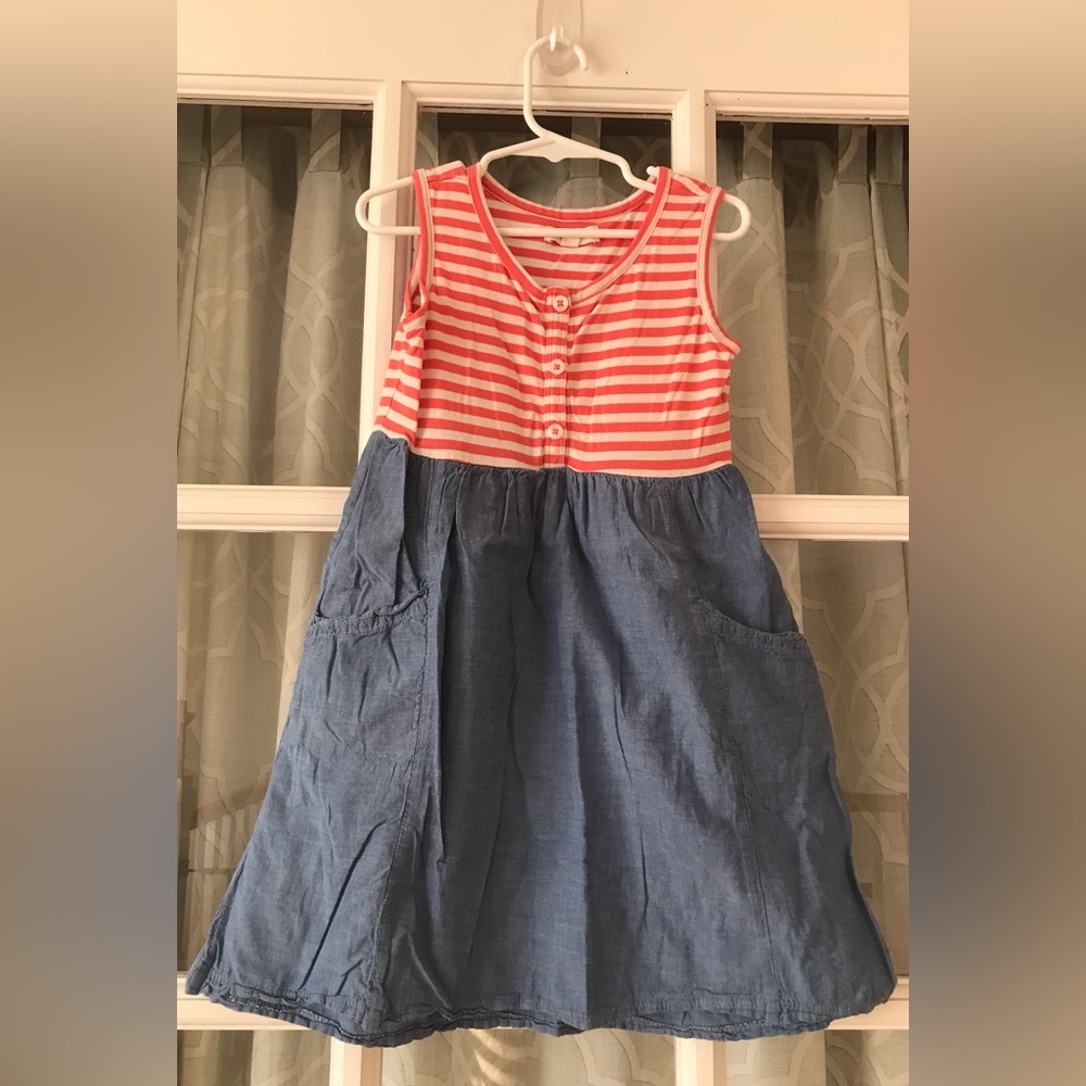 Tucker & Tate size 6 dress coral stripe and chambray “red white and blue” EUC